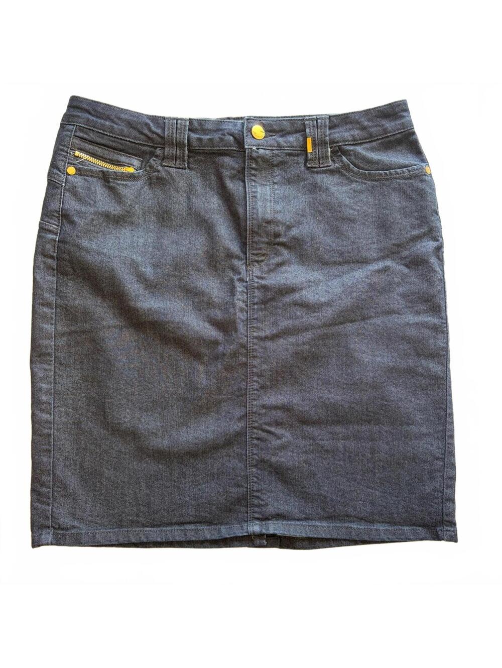 Max Jeans Dark Denim Pencil Skirt Yellow Stitch Detail